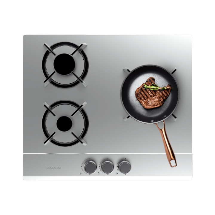 Cecotec Bolero Squad G 3200S Inox Cocina de Gas Encastrable - 3 Quemadores - Acero Inoxidable - 6.25kW - Parrillas de Hierro Fun