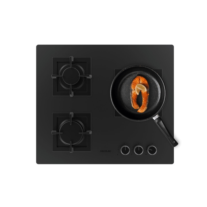 Cecotec Bolero Squad G 3800S Eternal Nano Glass Cocina de Gas Encastrable - 3 Quemadores - Incluye Accesorios - 10.35kW - Parril