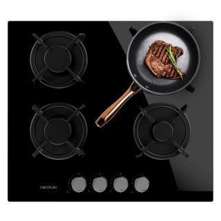 Cecotec Bolero Squad G 4200S Glass Black Cocina de Gas Encastrable - 4 Quemadores - Acabado en Cristal Negro - 8kW - Parrillas d