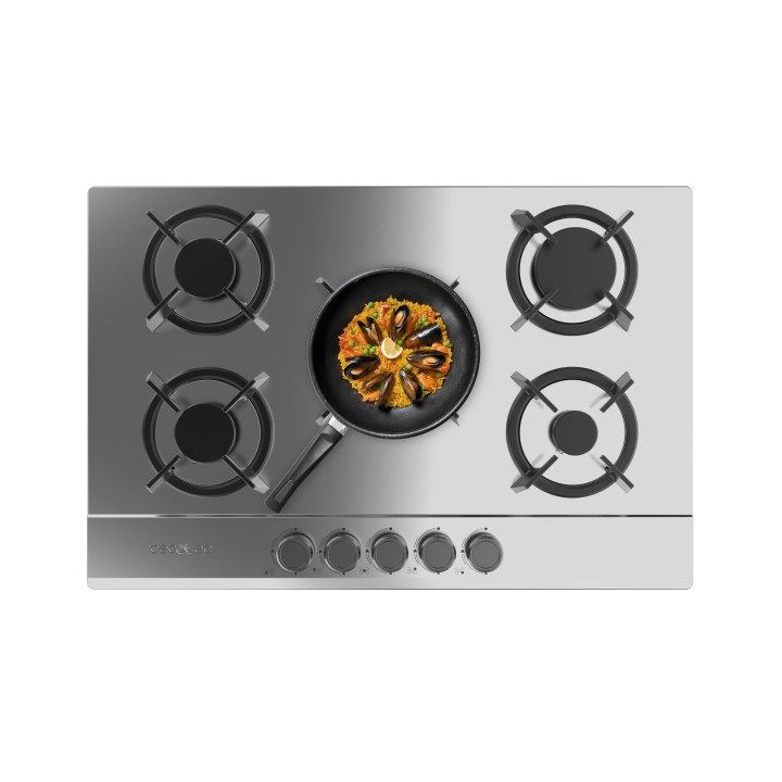 Cecotec Bolero Squad G 5200S Inox Cocina de Gas Encastrable - 5 Quemadores - Acero Inoxidable - 11kW - Parrillas de Hierro Fundi