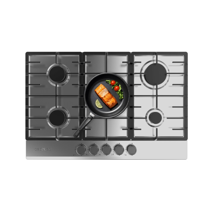 Cecotec Bolero Squad G 5200F Inox Cocina de Gas Encastrable - 5 Quemadores - Acero Inoxidable - 11kW - Parrillas de Hierro Fundi