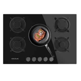 Cecotec Bolero Squad G 5200S Glass Black Cocina de Gas Encastrable - 5 Quemadores - Acabado en Cristal Negro - 11kW - Parrillas