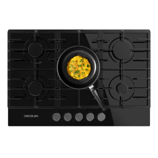 Cecotec Bolero Squad G 5200F Glass Black Cocina de Gas Encastrable - 5 Quemadores - Acabado en Cristal Negro - 11kW - Parrillas
