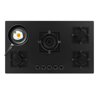 Cecotec Bolero Squad G 5800S Eternal Nano Glass Cocina de Gas Encastrable - 5 Quemadores - Incluye Accesorios - 13.1kW - Parrill