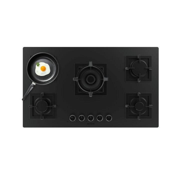 Cecotec Bolero Squad G 5800S Eternal Nano Glass Cocina de Gas Encastrable - 5 Quemadores - Incluye Accesorios - 13.1kW - Parrill