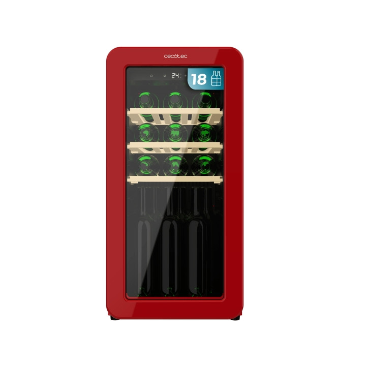 Cecotec Bolero GrandSommelier Origin 18 Hit Red Vinoteca para 18 Botellas - Luz LED - Temperatura Regulable - Estilo Retro - Com