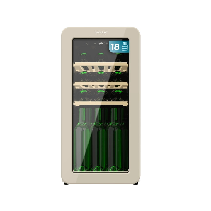 Cecotec Bolero GrandSommelier Origin 18 Hit Beige Vinoteca 18 Botellas - Luz LED - Temperatura Regulable - Estilo Retro - Compre