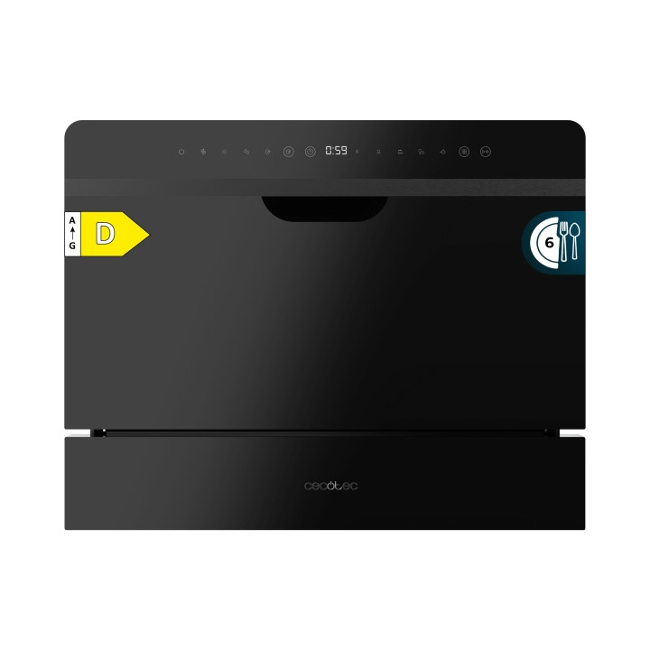 Cecotec Bolero Aguazero 2500 S-BI Black Glass Lavavajillas Compacto - 6 Servicios - Seguro Infantil - 5 Programas - Inicio Progr