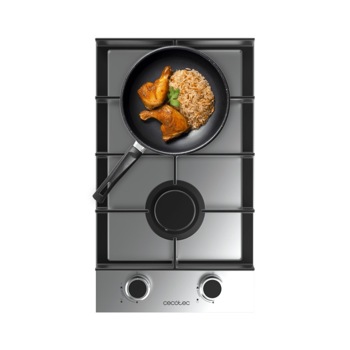 Cecotec Bolero Squad G 2400F Inox Cocina de Gas Encastrable - 2 Quemadores - Acero Inoxidable - 5.2kW - Parrillas de Hierro Fund