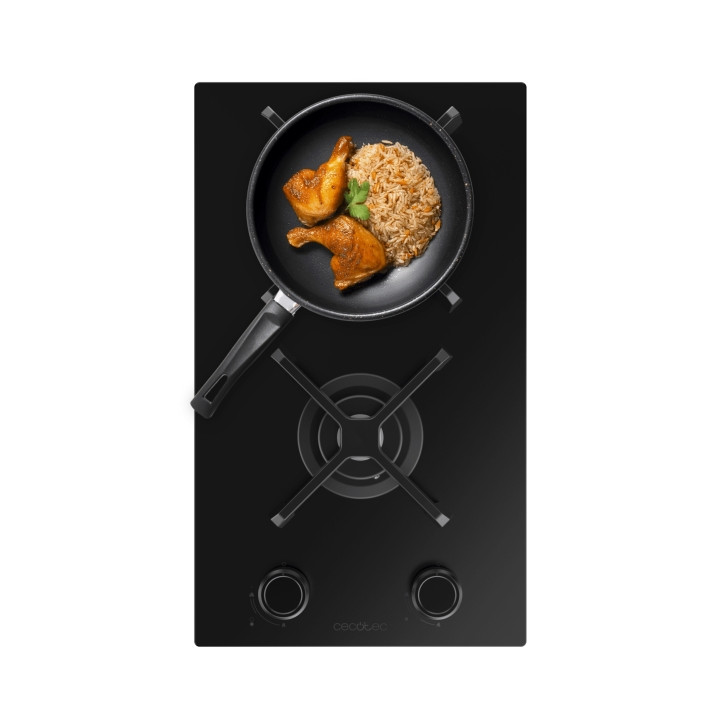 Cecotec Bolero Squad G 2400S Nano Glass Cocina de Gas Encastrable - 2 Quemadores - Acabado en Cristal Negro - 5.2kW - Parrillas
