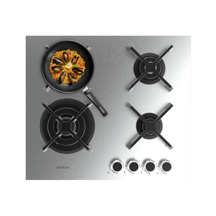Cecotec Bolero Squad G 4400S Inox Cocina de Gas Encastrable - 4 Quemadores - Acero Inoxidable - 8kW - Parrillas de Hierro Fundid