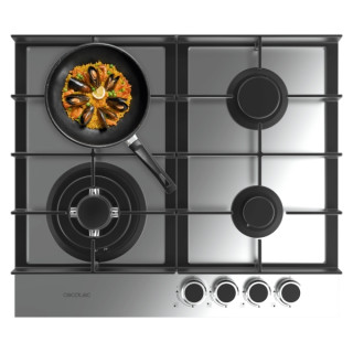 Cecotec Bolero Squad G 4400F Inox Cocina de Gas Encastrable - 4 Quemadores - Acero Inoxidable - 8kW - Parrillas de Hierro Fundid