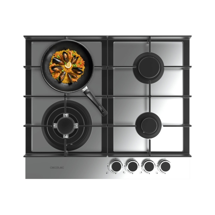Cecotec Bolero Squad G 4400F Inox Cocina de Gas Encastrable - 4 Quemadores - Acero Inoxidable - 8kW - Parrillas de Hierro Fundid