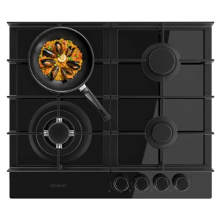 Cecotec Bolero Squad G 4400F Glass Black Cocina de Gas Encastrable - 4 Quemadores - Acabado en Cristal Negro - 8kW - Parrillas d
