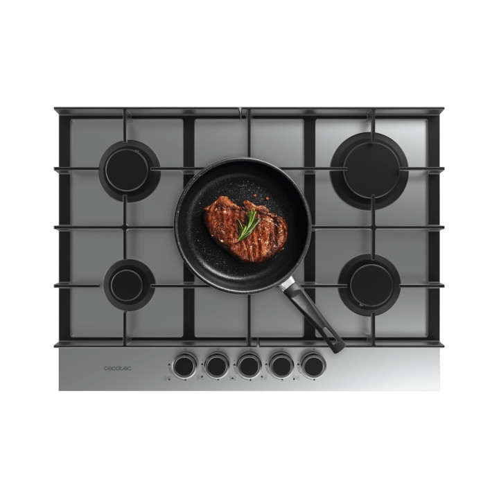 Cecotec Bolero Squad G 5400F Inox Cocina de Gas Encastrable - 5 Quemadores - Acero Inoxidable - 10.4kW - Parrillas de Hierro Fun