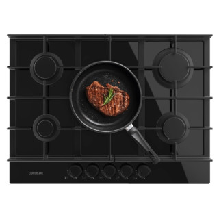 Cecotec Bolero Squad G 5400F Glass Black Cocina de Gas Encastrable - 5 Quemadores - Acabado en Cristal Negro - 10.4kW - Parrilla