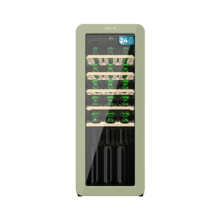 Cecotec Bolero GrandSommelier Origin 24 Hit Green Vinoteca para 24 Botellas - Luz LED - Temperatura Regulable - Estilo Retro - V