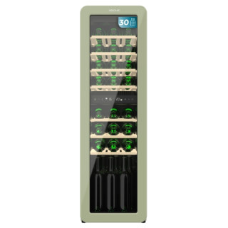 Cecotec Bolero GrandSommelier Origin Duo 30 Hit Green Vinoteca 30 Botellas - Luz LED - Temperatura Regulable - Estilo Retro - Co