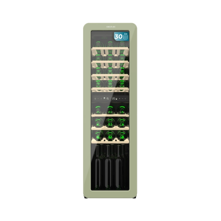 Cecotec Bolero GrandSommelier Origin Duo 30 Hit Green Vinoteca 30 Botellas - Luz LED - Temperatura Regulable - Estilo Retro - Co