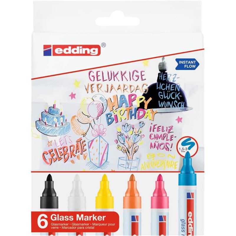 Edding 95 Pack de 6 Rotuladores de Tiza Liquida - Punta Redonda - Trazo 1.5-3mm - Colores Blanco Edding 95 Pack de 6 Rotuladores de Tiza Liquida - Punta Redonda - Trazo 1.5-3mm - Colores Blanco