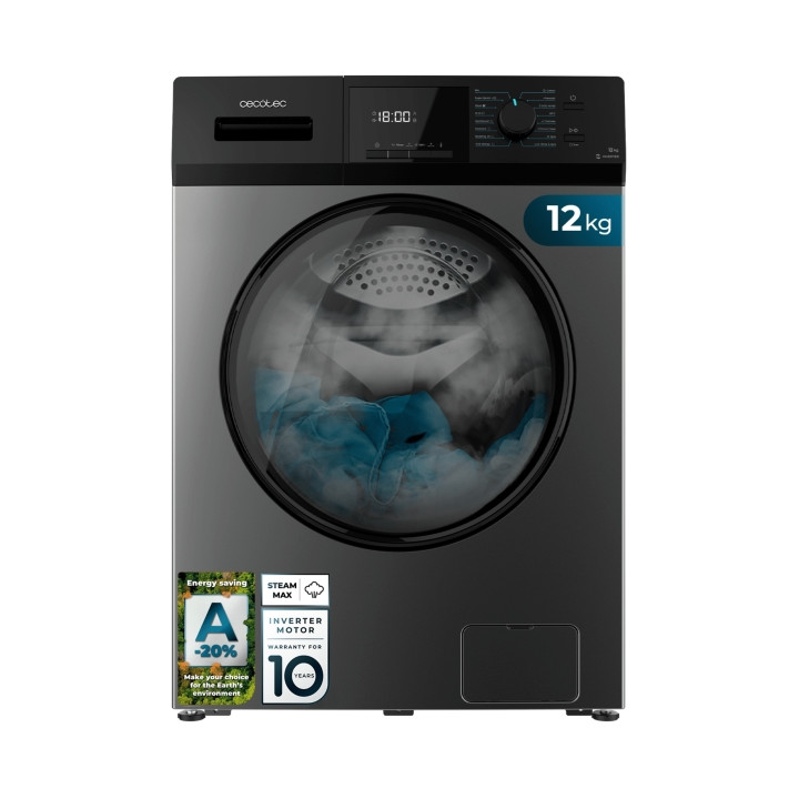 Cecotec Bolero DressCode 12410 Inverter Steel Lavadora de Carga Frontal - 12kg - centrifugado 1400rpm - Temperatura Regulable -
