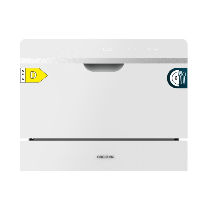 Cecotec Bolero Aguazero 2500 S-BI White Glass Mini Lavavajillas - 6 Servicios - Seguro Infantil - 5 Programas - Inicio Programab