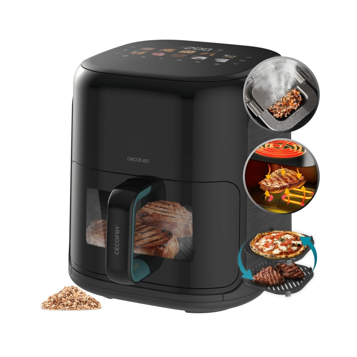Cecotec Cecofry and Grill Smokin'Prime 4000 Freidora de Aire - 1900W - Capacidad 4L - Temperatura Regulable hasta 200ºC - Ahumad