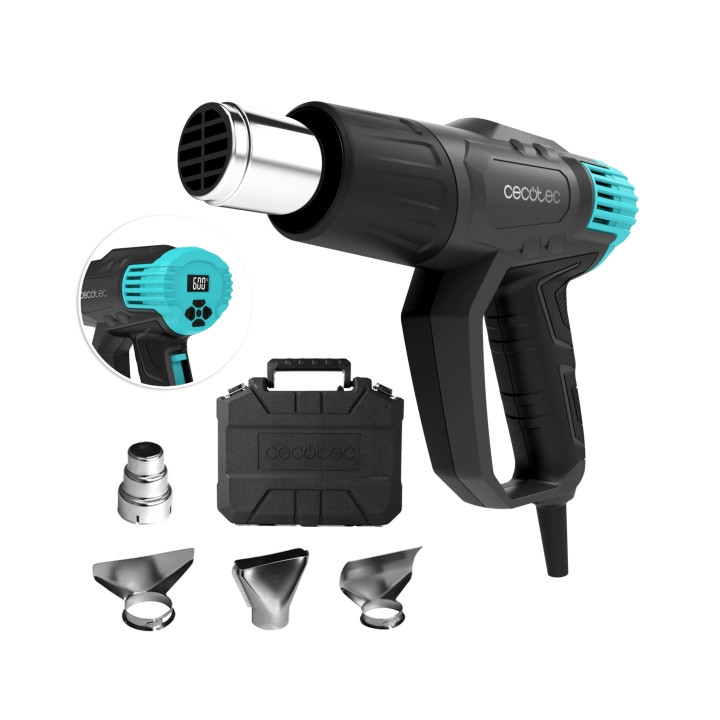 Cecotec Hell Gun 9500 Vision Pistola de Calor - 2000W - Pantalla Digital - Temperatura Regulable de 50ºC a 600ºC - Cabezales Inc