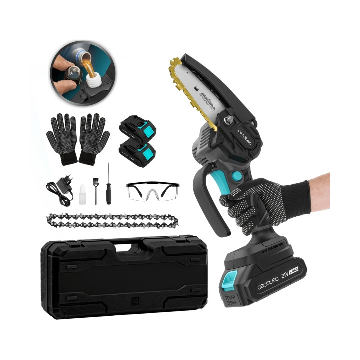 Cecotec MontanaForce 4000 Hand Sierra de Podar Inalambrica - 400W - 2 Baterias 21V 2Ah - Incluye Accesorios - Engrasador de Cade