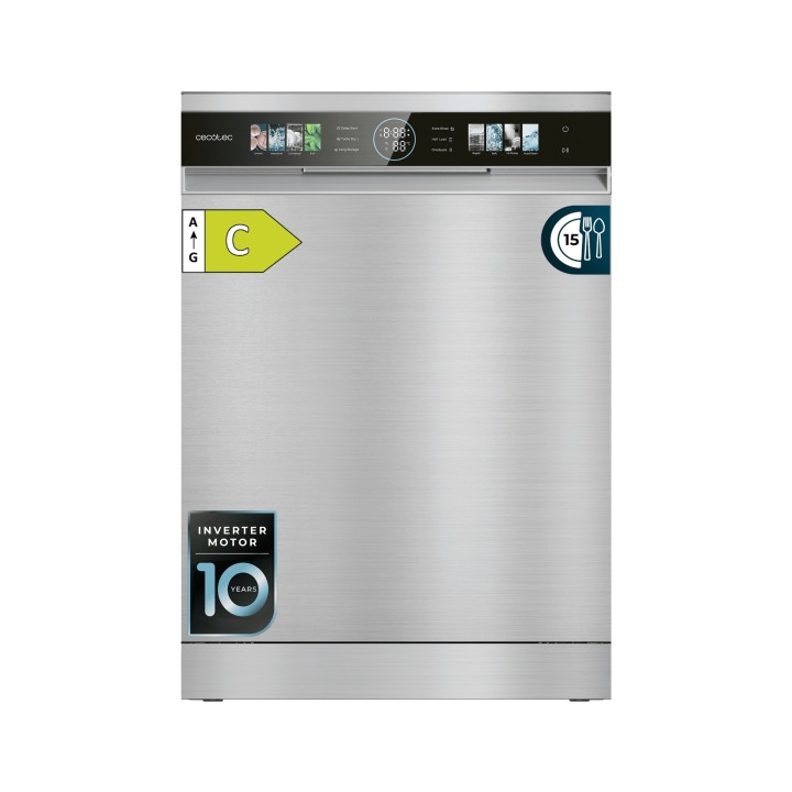 Cecotec Bolero Aguazero 6620 Inox Lavavajillas de 60cm - 15 Servicios - Modo Turbo - Pantalla XXL - 8 Programas - Motor Inverter