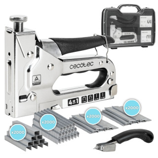 Cecotec FastTacker 4in1 Full Equip Clavadora/Grapadora - Incluye Accesorios - Maletin - Color Acero