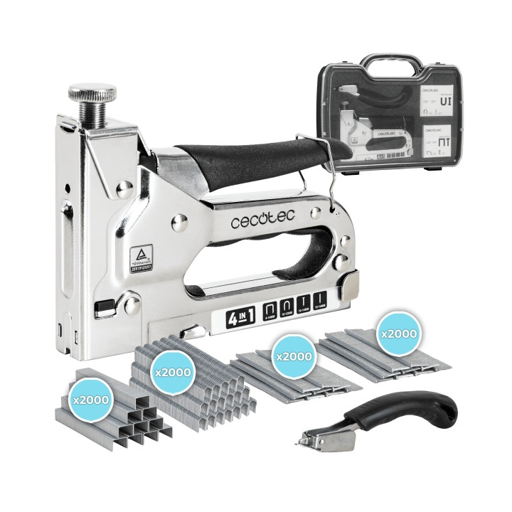 Cecotec FastTacker 4in1 Full Equip Clavadora/Grapadora - Incluye Accesorios - Maletin - Color Acero