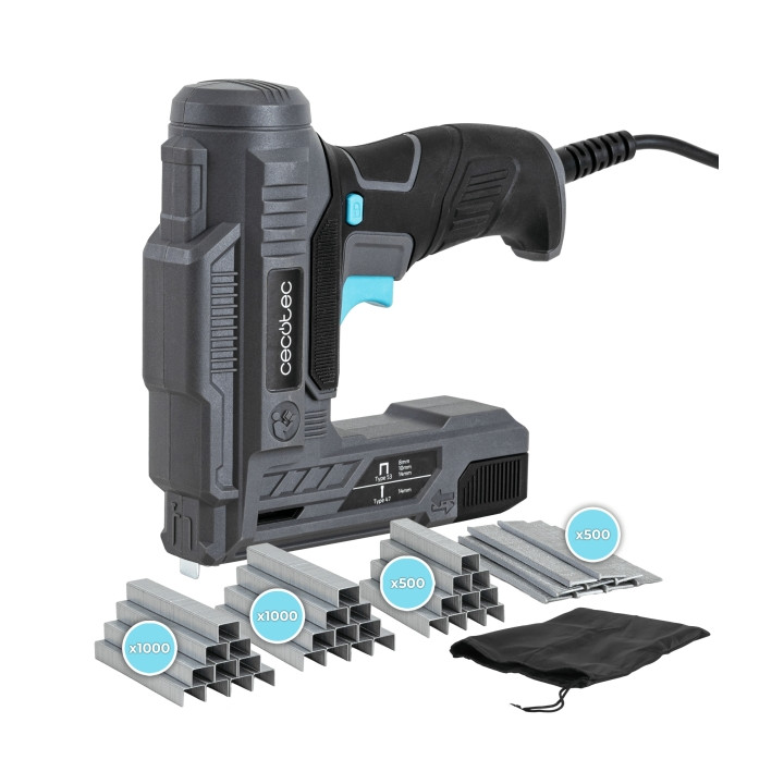 Cecotec FastTacker 400 Power Grapadora Electrica - 70W - Cable 3m - Compatible con Grapas y Clavos - Bolsa Incluida - Color Negr