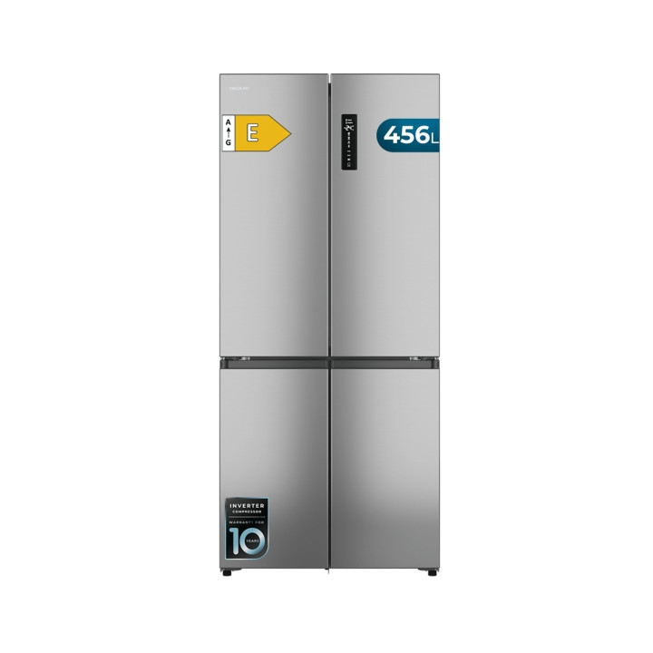 Cecotec Bolero CoolMarket 4D 456 SBI Inox E Frigorifico Americano 4 Puertas - Capacidad 456L - Silencioso 35dB - Luz LED - Panta
