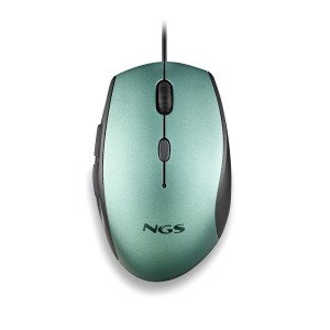 NGS Moth Ice Raton USB 1600dpi + Adaptador USB-A a USB-C - 5 Botones - Uso Diestro - Cable de 1.80m - Color Verde Metalizado/Ne