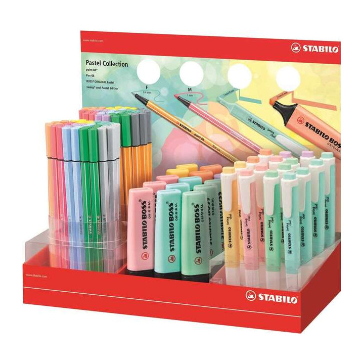 Stabilo Expositor Coleccion Pastel de 111 Rotuladores y Marcadores Fluorescentes - 15 Boss
