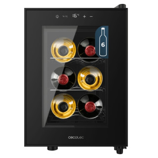 Cecotec Bolero GrandSommelier 600 CoolCrystal Vinoteca para 6 Botellas - Silencioso 35dB - Luz LED - Pantalla LED - Temperatura