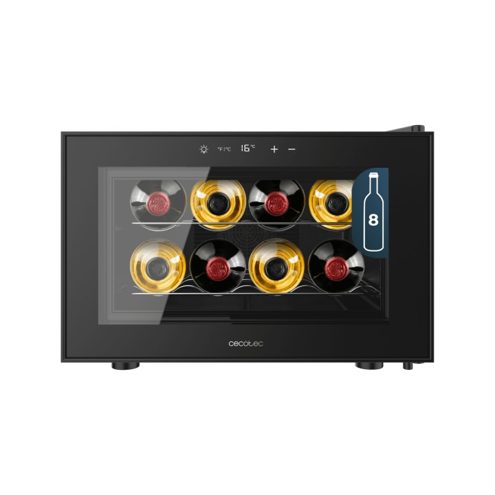 Cecotec Bolero GrandSommelier 800H CoolCrystal Vinoteca para 8 Botellas - Silencioso 35dB - Luz LED - Pantalla LED - Temperatura