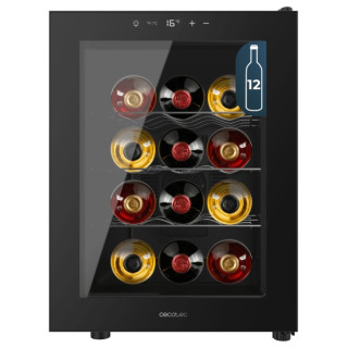 Cecotec Bolero GrandSommelier 1255 CoolCrystal Vinoteca para 12 Botellas - Silencioso 35dB - Luz LED - Pantalla LED - Temperatur
