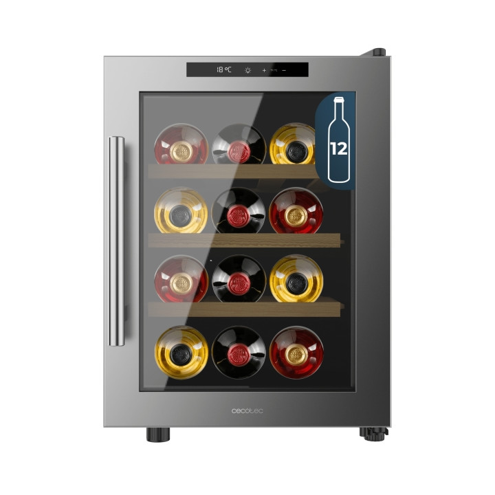 Cecotec Bolero GrandSommelier 1255 CoolWood Vinoteca para 12 Botellas - Silencioso 35dB - Luz LED - Pantalla LED - Temperatura R
