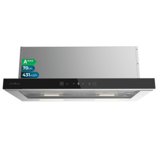 Cecotec Bolero Flux TLT 704400 Glass Black A+++ Campana Extractora Telescopica de 70cm - 431.2m3/h - LED - Pantalla - Acero Inox