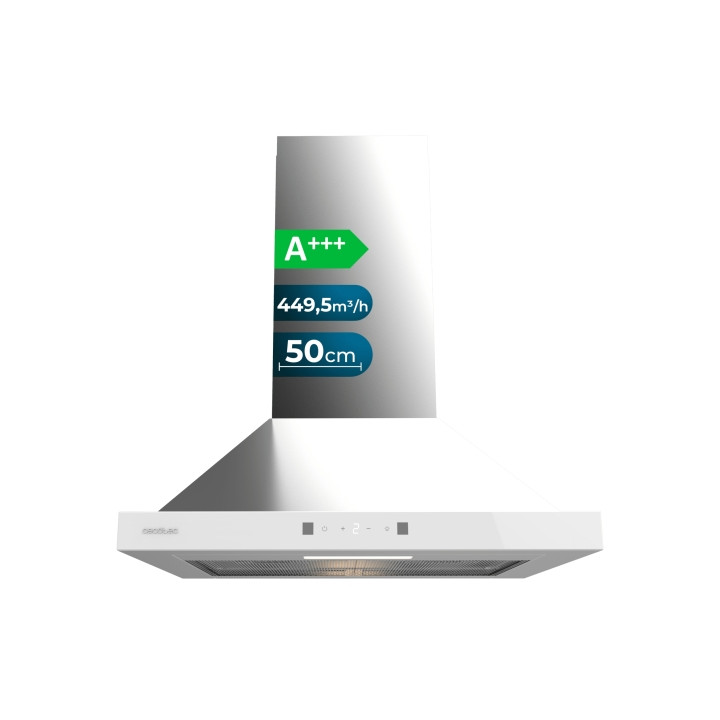 Cecotec Bolero Flux PT 504400 Inox A++ Campana Extractora de 50cm - Succion 449.5m3/h - Luz LED - Pantalla LED - Acero Inoxidabl
