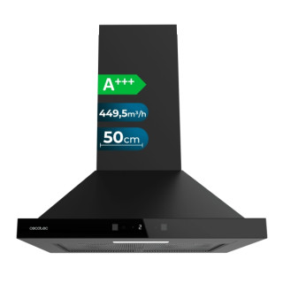 Cecotec Bolero Flux PT 504400 Black A++ Campana Extractora de 50cm - Succion 449.5m3/h - Luz LED - Pantalla LED - Filtros Aptos
