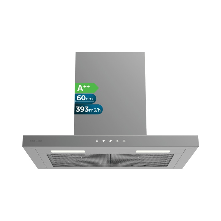 Cecotec Bolero Flux TT 604000 Inox A++ Campana Extractora de 60cm - Succion 393m3/h - Luz LED - Filtros Aptos para Lavavajillas