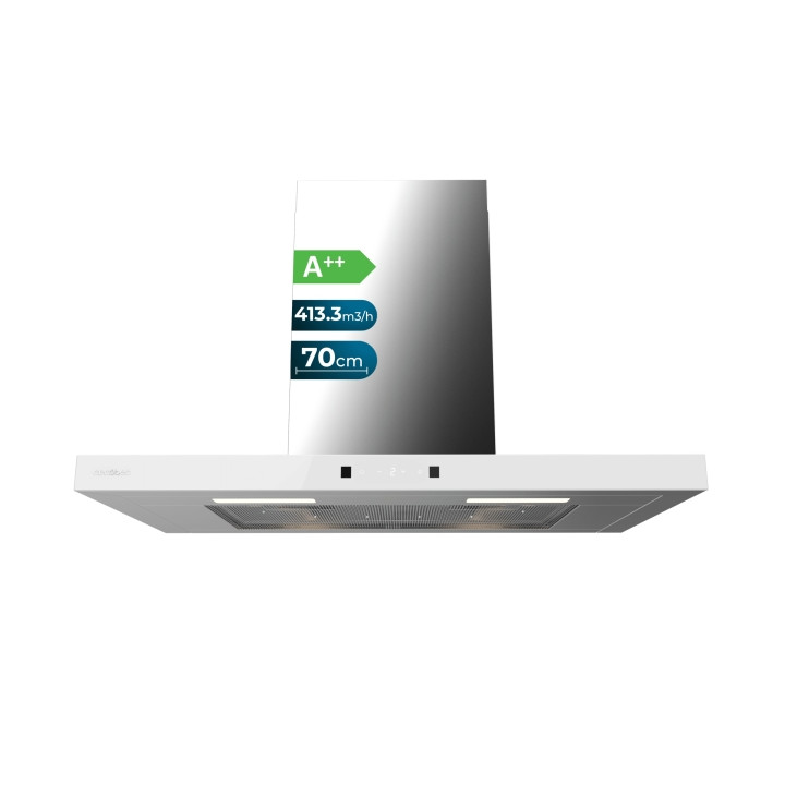 Cecotec Bolero Flux TT 704400 Inox A++ Campana Extractora de 70cm - Succion 413.3m3/h - Luz LED - Pantalla LED - Acero Inoxidabl