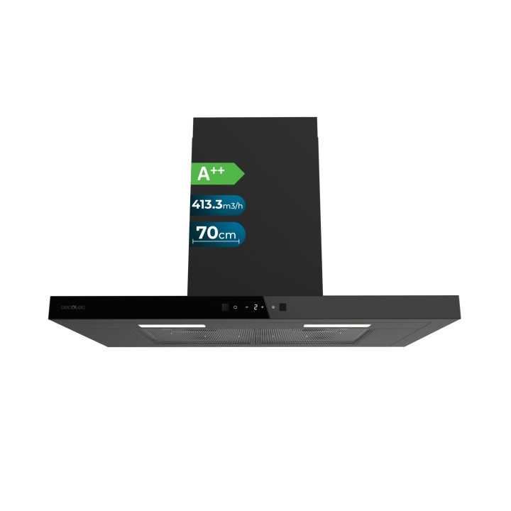Cecotec Bolero Flux TT 704400 Black A++ Campana Extractora de 70cm - Succion 413.3m3/h - Luz LED - Pantalla LED - Filtros Aptos