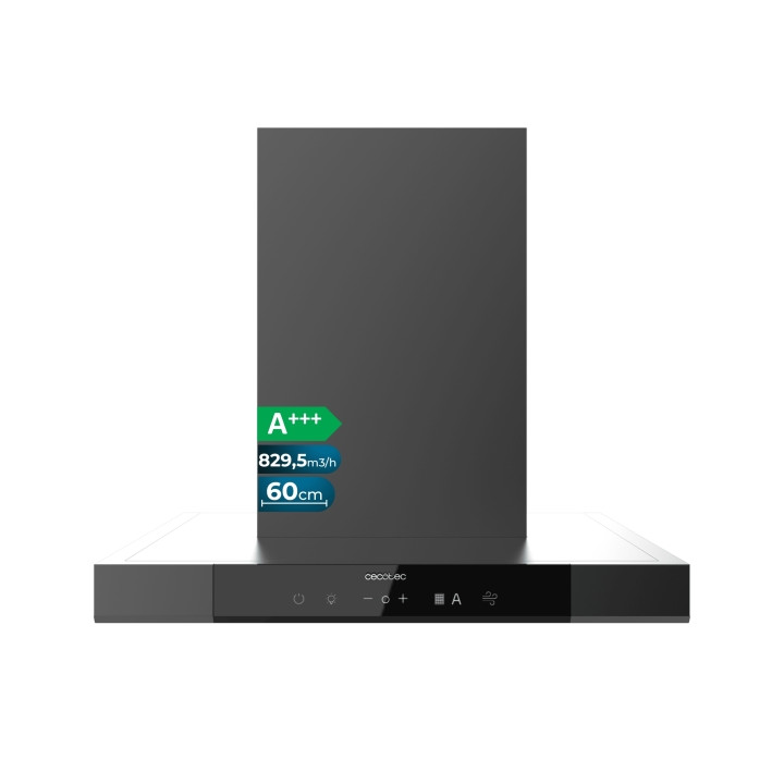 Cecotec Bolero Flux TT 609500 Slim Dark Inox A+++ Campana Extractora de 60cm - Succion 829.5 m3/h - Luz LED - Acero Inoxidable -