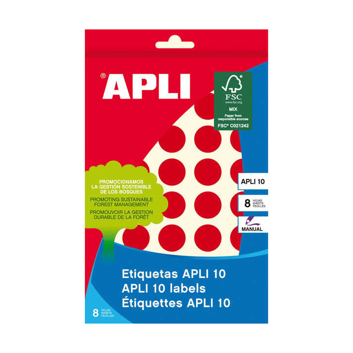 Apli Etiquetas 10 Rojas Ø 19mm 8 Hojas