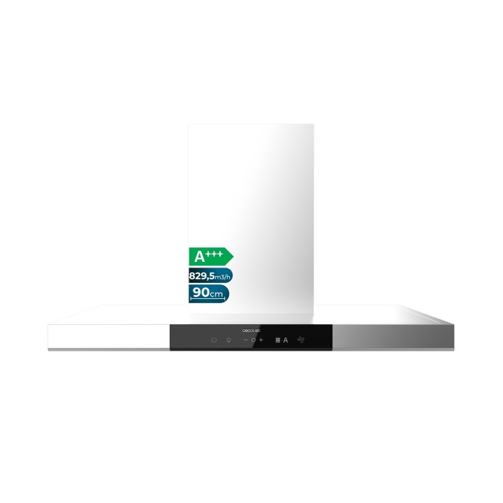 Cecotec Bolero Flux TT 909500 Slim Inox A+++ Campana Extractora de 90cm - Succion 829.5 m3/h - Luz LED - Acero Inoxidable - Filt