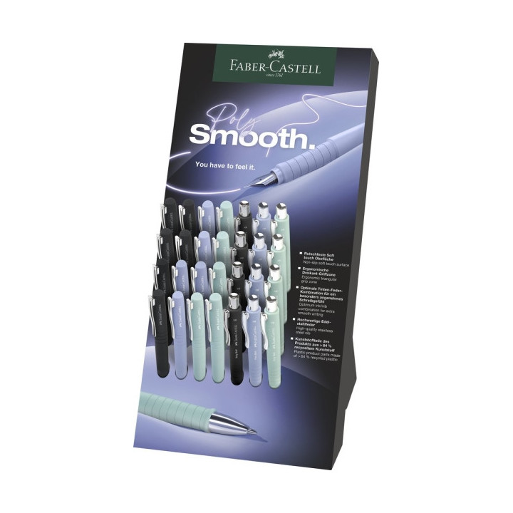 Faber-Castell Poly Expositor con 12 Boligrafos Poly Ball y 16 Plumas Estilograficas Poly Pen - Clip de Metal - Colores Surtidos